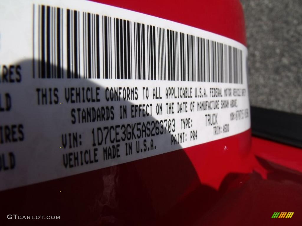 2010 Dakota Color Code PR4 for Flame Red Photo #33562815