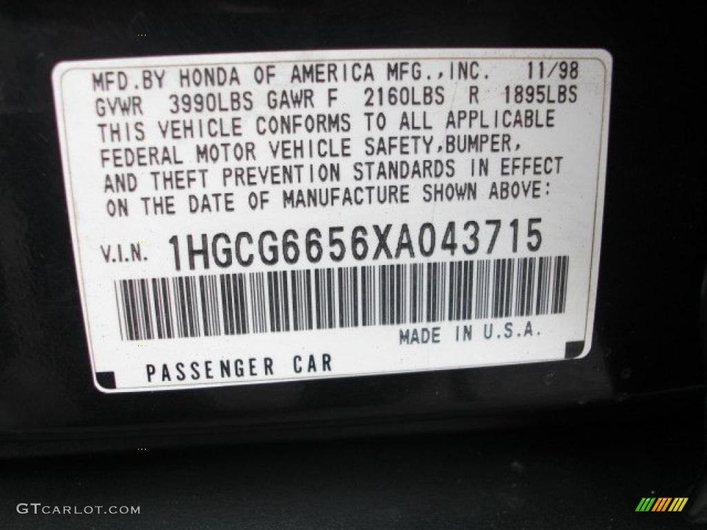 1999 Accord LX Sedan - Flamenco Black Pearl / Gray photo #12