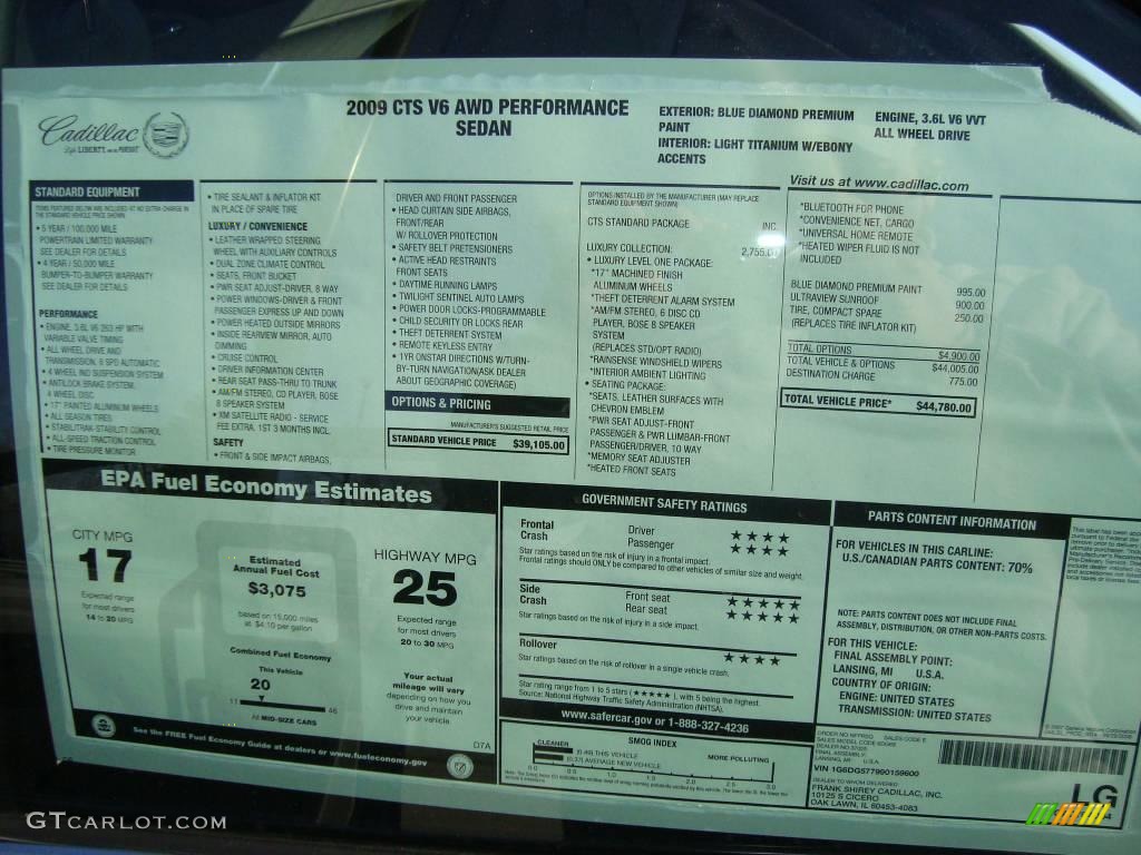 2009 CTS 4 AWD Sedan - Blue Diamond Tri-Coat / Light Titanium/Ebony photo #18
