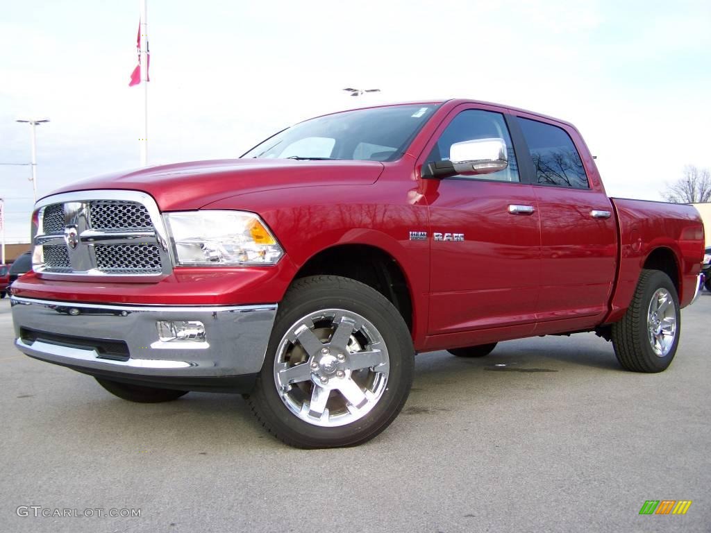 2009 Ram 1500 Laramie Crew Cab 4x4 - Inferno Red Crystal Pearl / Light Pebble Beige/Bark Brown photo #1