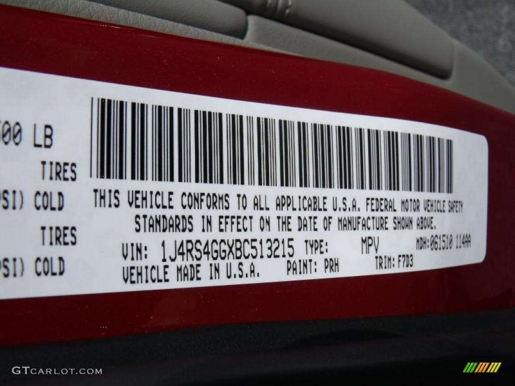 2011 Grand Cherokee Color Code PRH for Inferno Red Crystal Pearl Photo #33712210