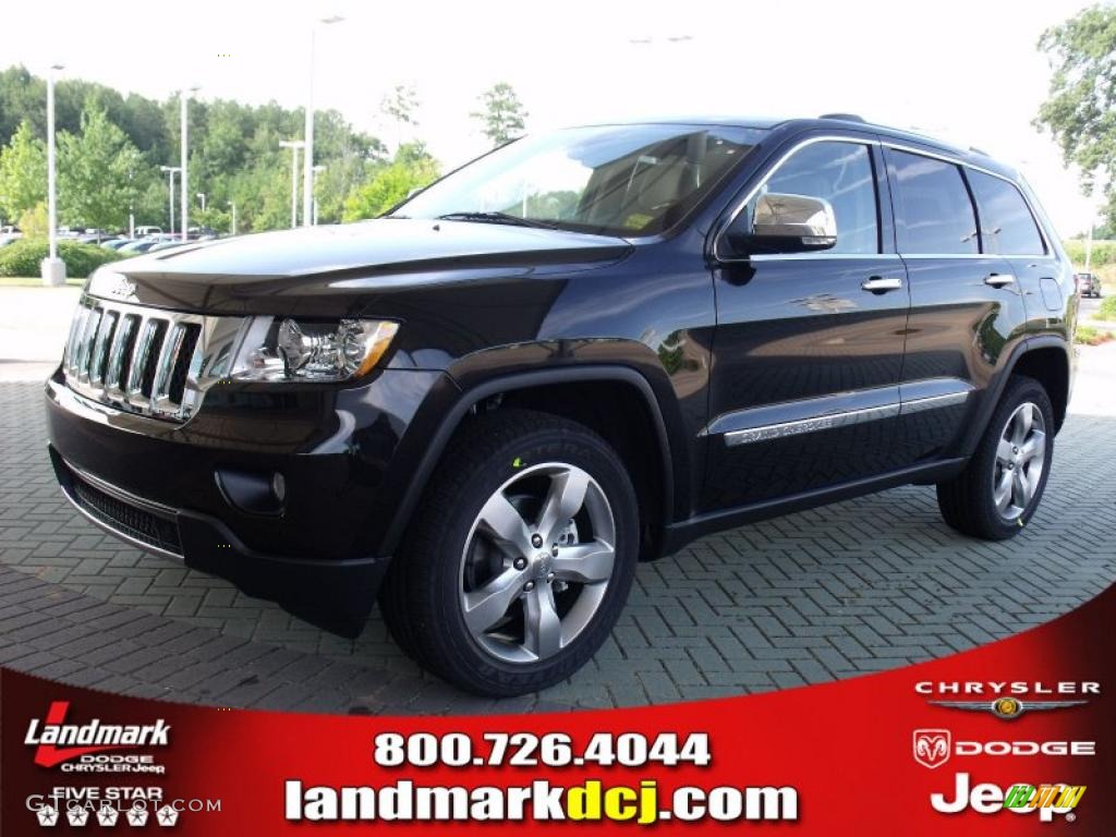 2011 Grand Cherokee Overland - Brilliant Black Crystal Pearl / Dark Frost Beige/Light Frost Beige photo #1