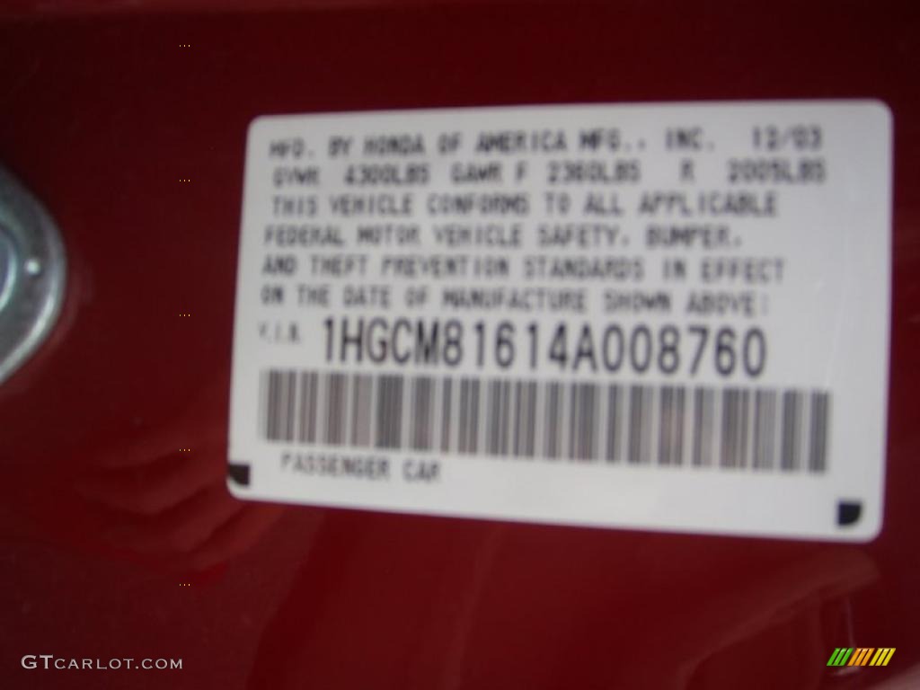 2004 Accord EX V6 Coupe - San Marino Red Pearl / Ivory photo #27