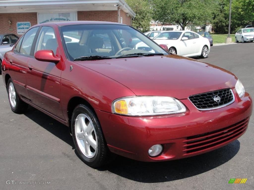 2002 Sentra GXE - Inferno Red / Sand Beige photo #1