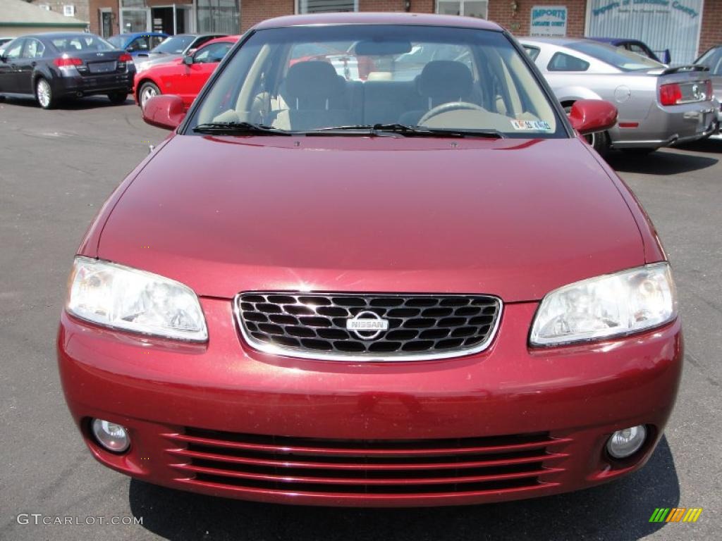2002 Sentra GXE - Inferno Red / Sand Beige photo #2