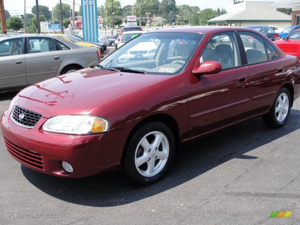 2002 Sentra GXE - Inferno Red / Sand Beige photo #3