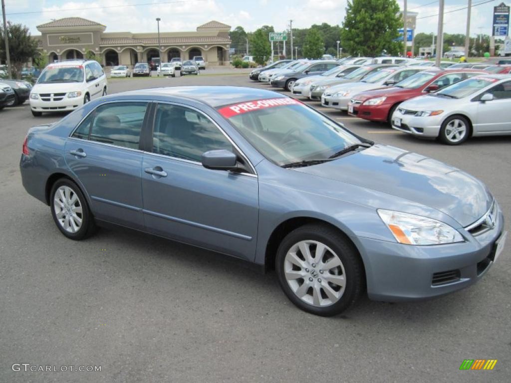 2007 Accord SE V6 Sedan - Cool Blue Metallic / Gray photo #7