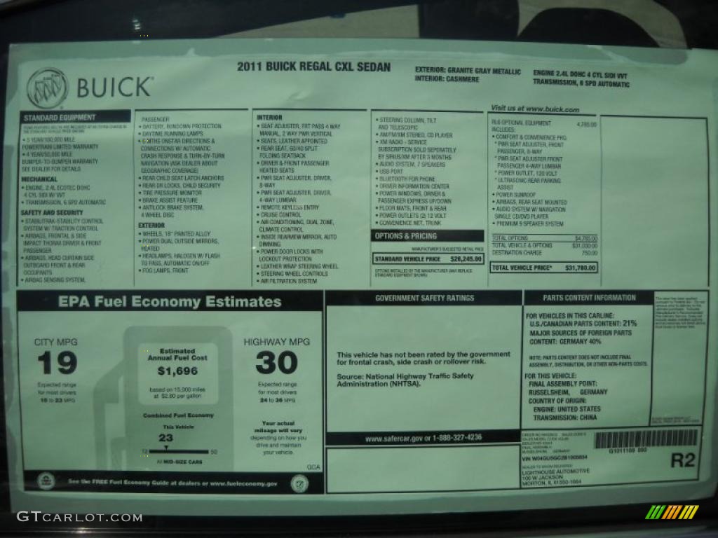 2011 Regal CXL - Granite Gray Metallic / Cashmere photo #27