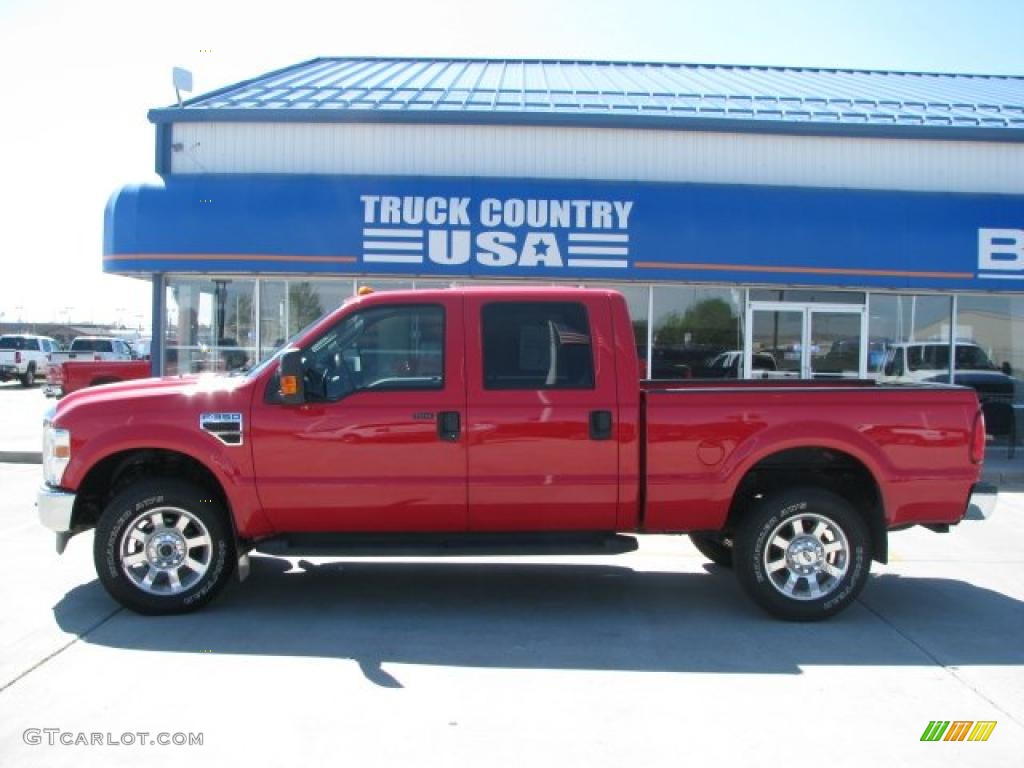 2008 F350 Super Duty Lariat Crew Cab 4x4 - Bright Red / Medium Stone photo #1