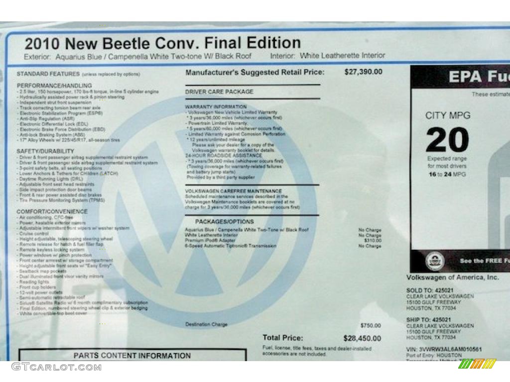 2010 New Beetle Final Edition Convertible - Aquarius Blue/Campanella White / White photo #23