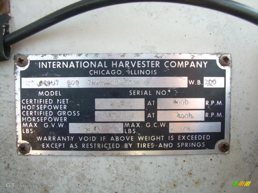 1967 International Scout 800 Soft Top Info Tag Photo #33883670
