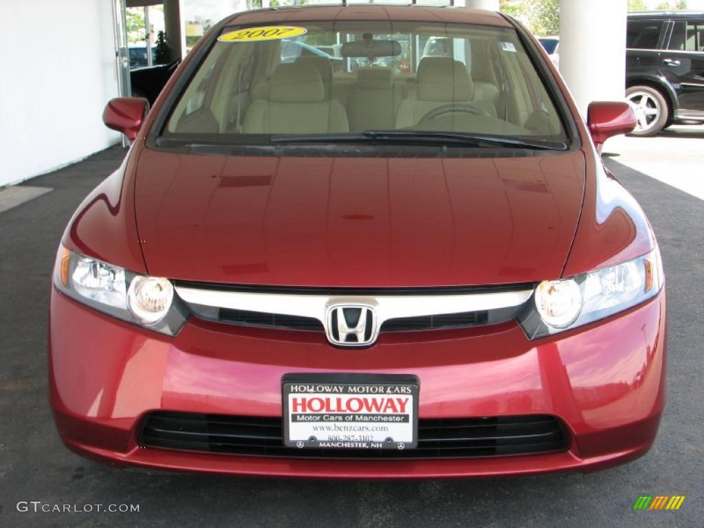 2007 Civic LX Sedan - Tango Red Pearl / Ivory photo #2