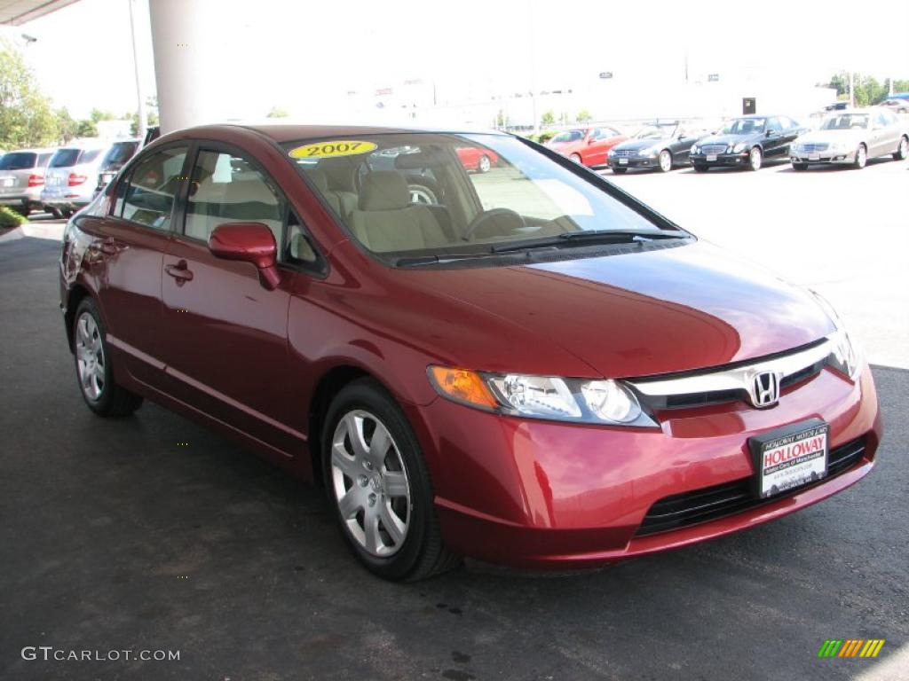 2007 Civic LX Sedan - Tango Red Pearl / Ivory photo #3