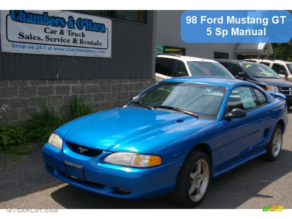 1998 Mustang GT Coupe - Bright Atlantic Blue / Black photo #1
