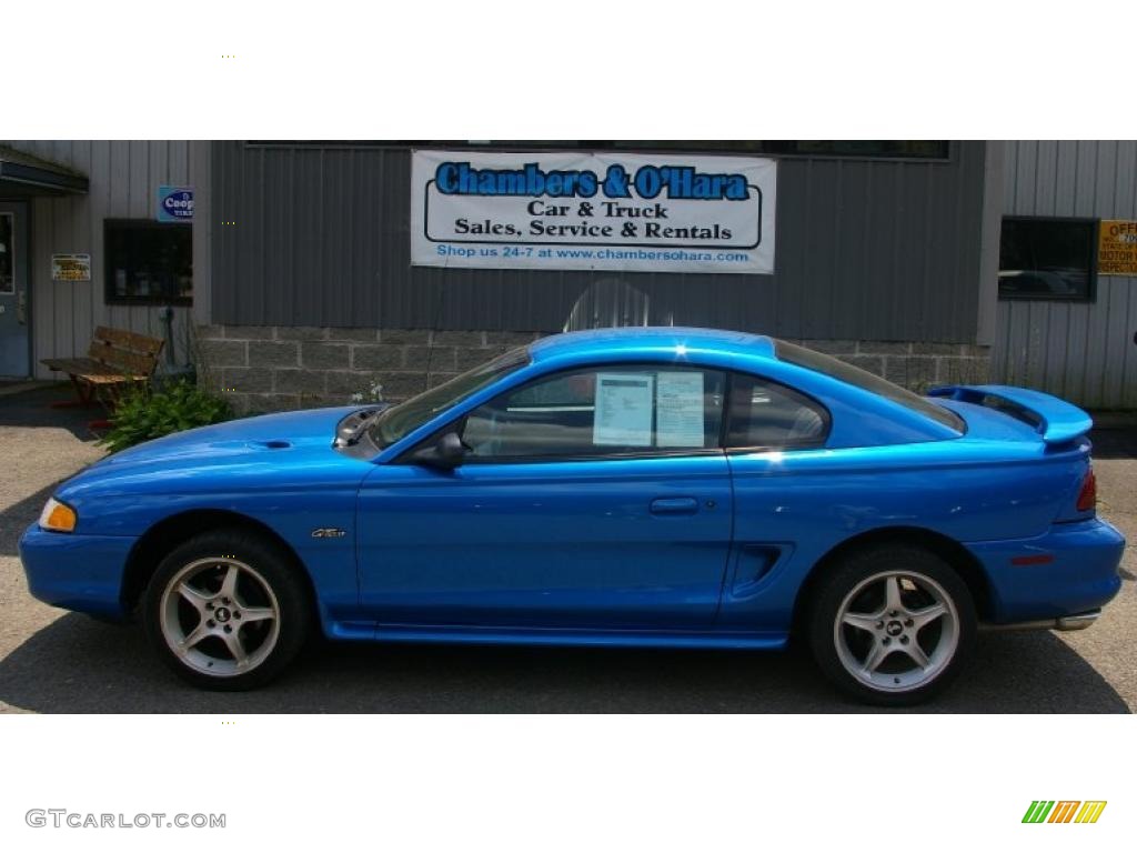 1998 Mustang GT Coupe - Bright Atlantic Blue / Black photo #2