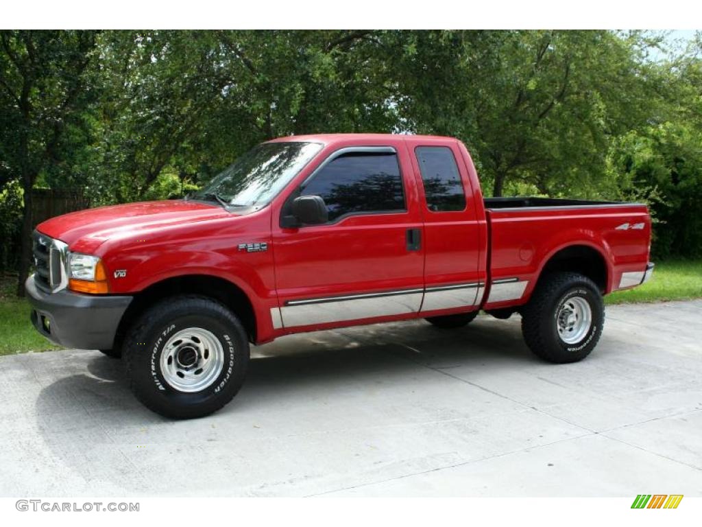 1999 F250 Super Duty Lariat Extended Cab 4x4 - Red / Medium Graphite photo #2