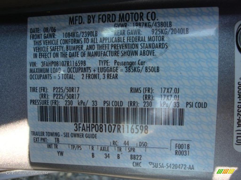 2007 Fusion SEL V6 - Tungsten Grey Metallic / Charcoal Black photo #14