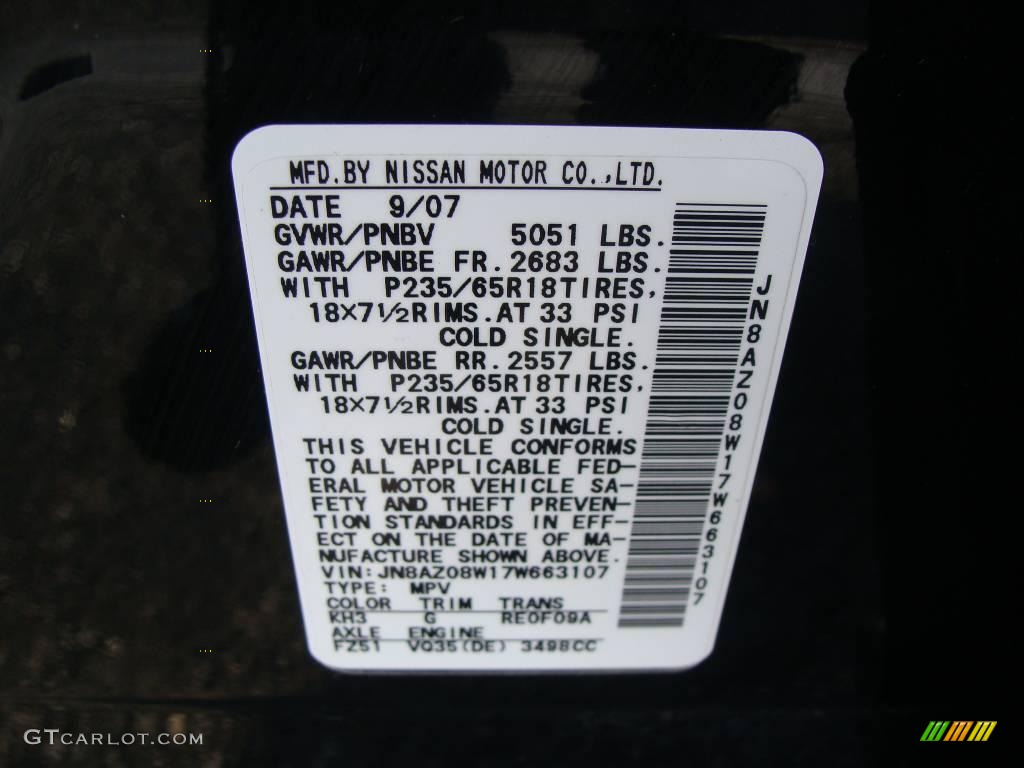 2007 Murano S AWD - Super Black / Charcoal photo #16