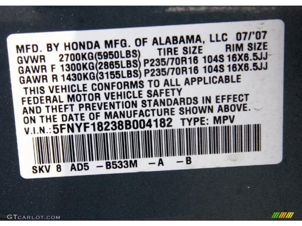 2008 Pilot Value Package 4WD - Steel Blue Metallic / Gray photo #25