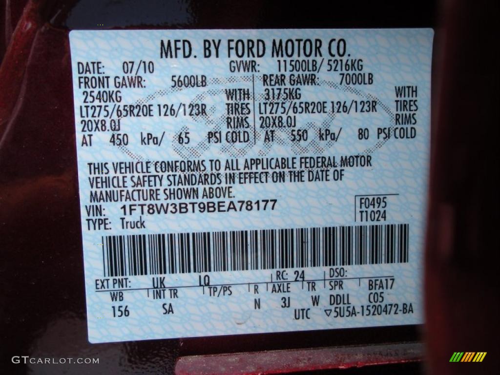 2011 F350 Super Duty Color Code UK for Royal Red Metallic Photo #34156744