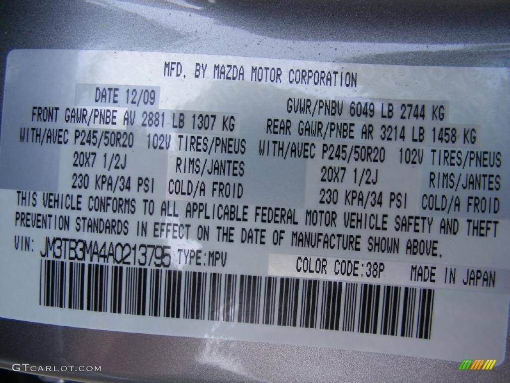 2010 CX-9 Color Code 38P for Liquid Silver Metallic Photo #34182780