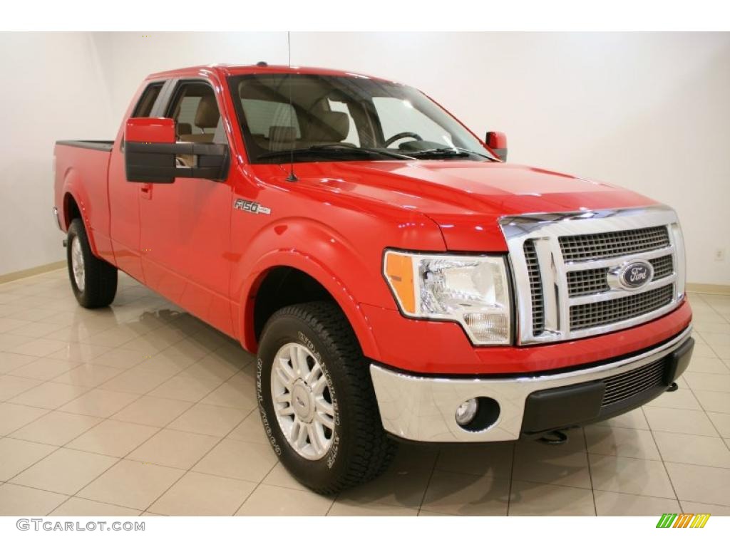 Bright Red 2009 Ford F150 Lariat SuperCab 4x4 Exterior Photo #34185552