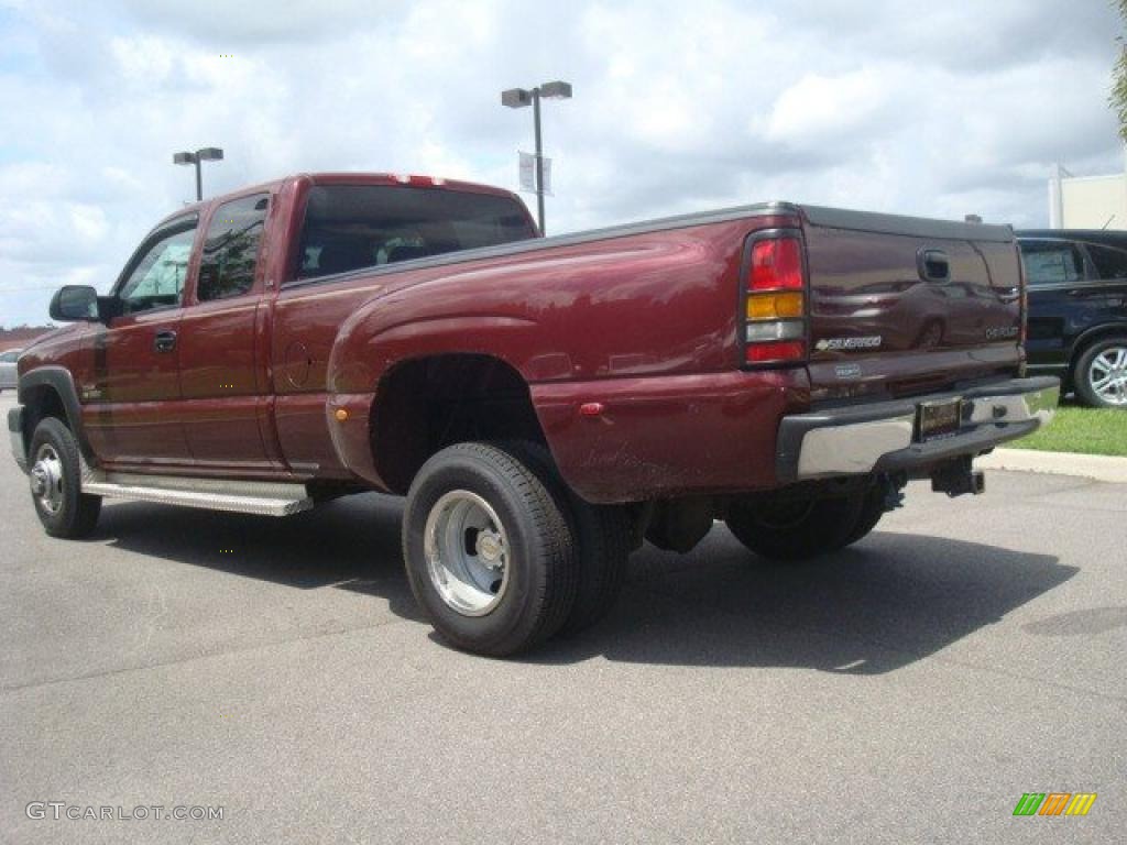 2003 Silverado 3500 LS Extended Cab 4x4 Dually - Dark Carmine Red Metallic / Tan photo #4