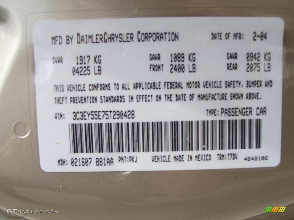 2005 Chrysler PT Cruiser Touring Turbo Convertible Info Tag Photo #34231739