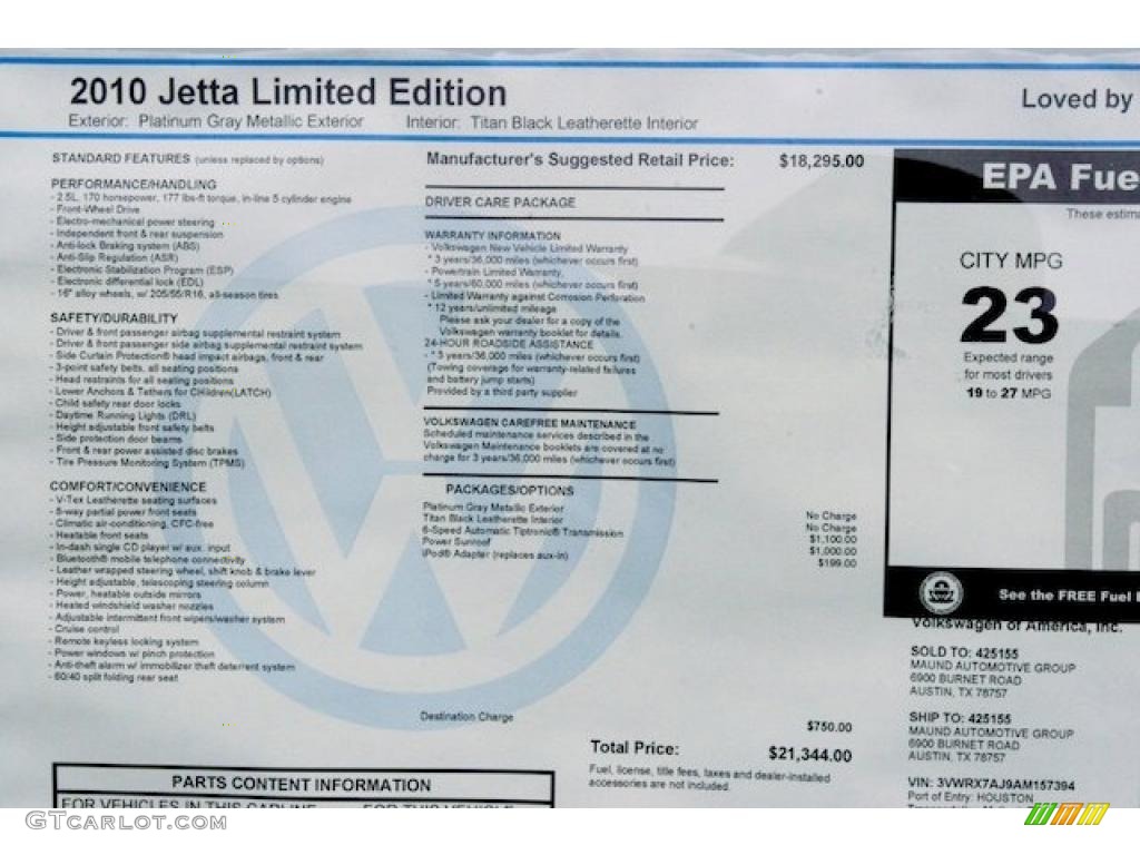 2010 Jetta Limited Edition Sedan - Platinum Grey Metallic / Titan Black photo #11