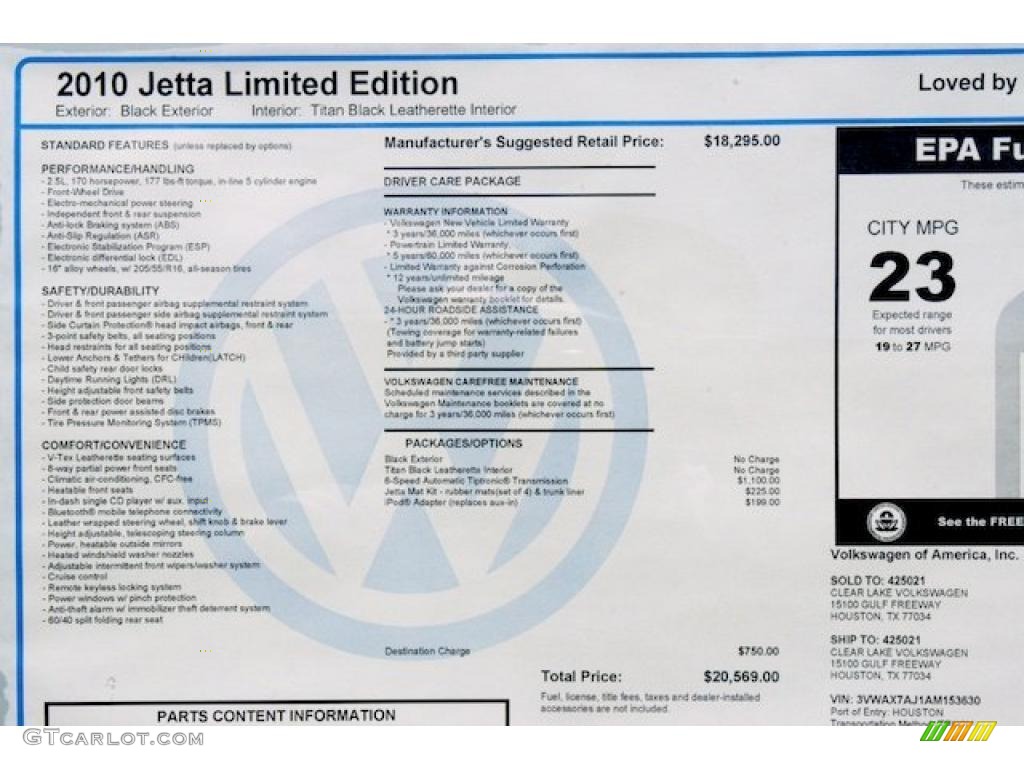 2010 Jetta Limited Edition Sedan - Black / Titan Black photo #11