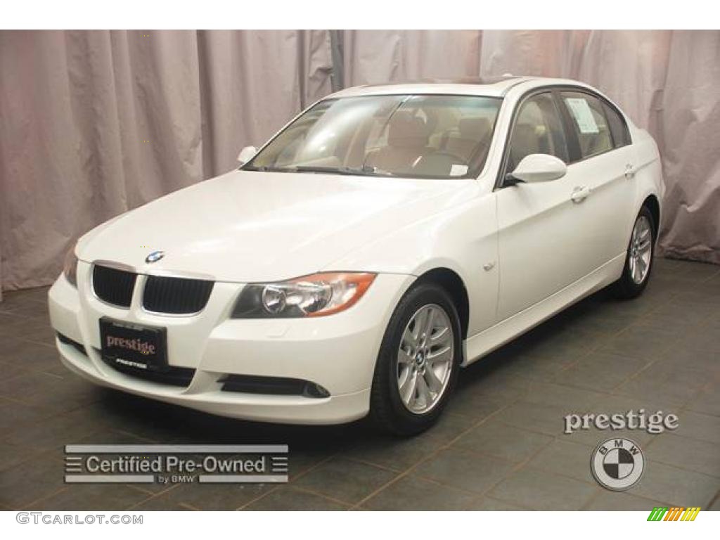 2007 3 Series 328xi Sedan - Alpine White / Beige photo #1