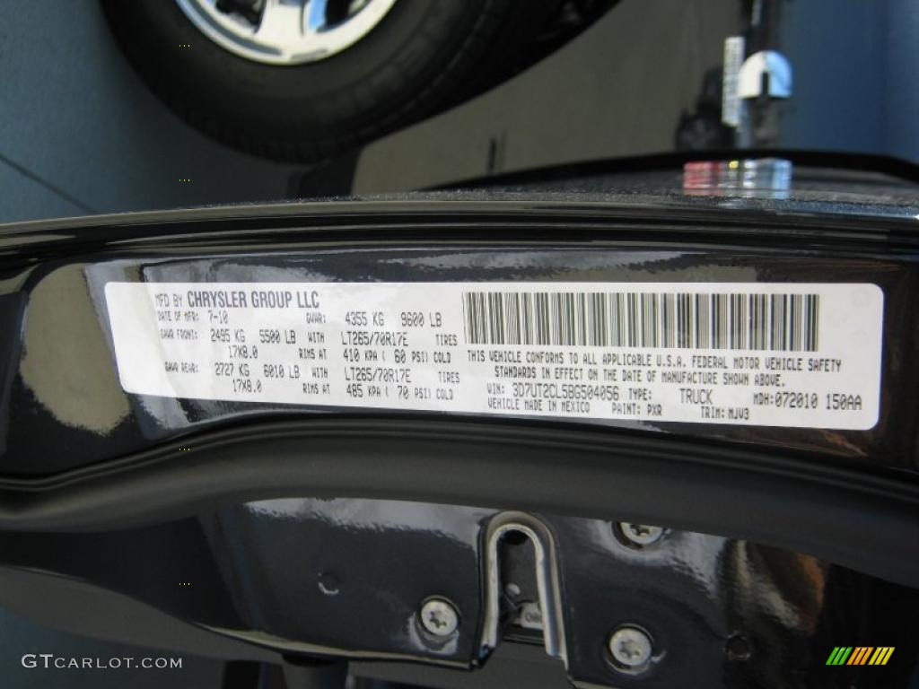 2011 Ram 2500 HD Color Code PXR for Brilliant Black Crystal Pearl Photo #34409192