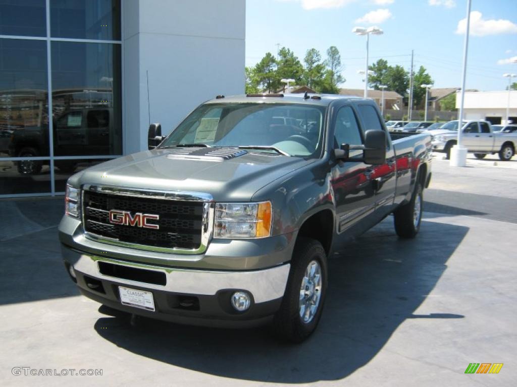 2011 Sierra 3500HD SLT Crew Cab 4x4 - Gray Green Metallic / Dark Titanium/Light Titanium photo #1