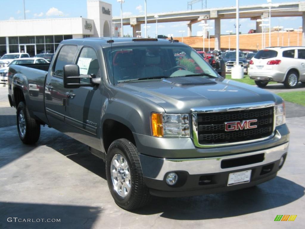 2011 Sierra 3500HD SLT Crew Cab 4x4 - Gray Green Metallic / Dark Titanium/Light Titanium photo #7