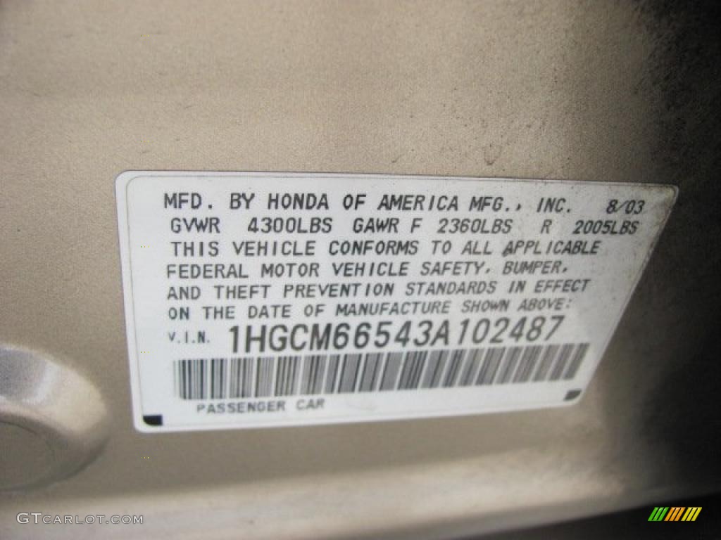 2003 Accord EX V6 Sedan - Desert Mist Metallic / Ivory photo #19