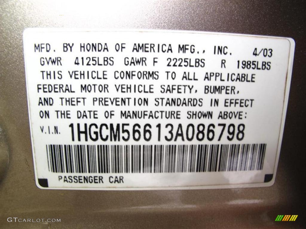 2003 Accord EX Sedan - Desert Mist Metallic / Ivory photo #20