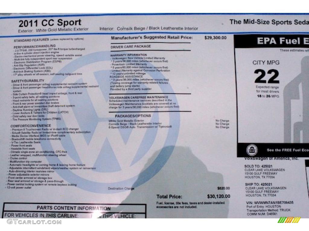 2011 CC Sport - White Gold Metallic / Cornsilk Beige/Black photo #19