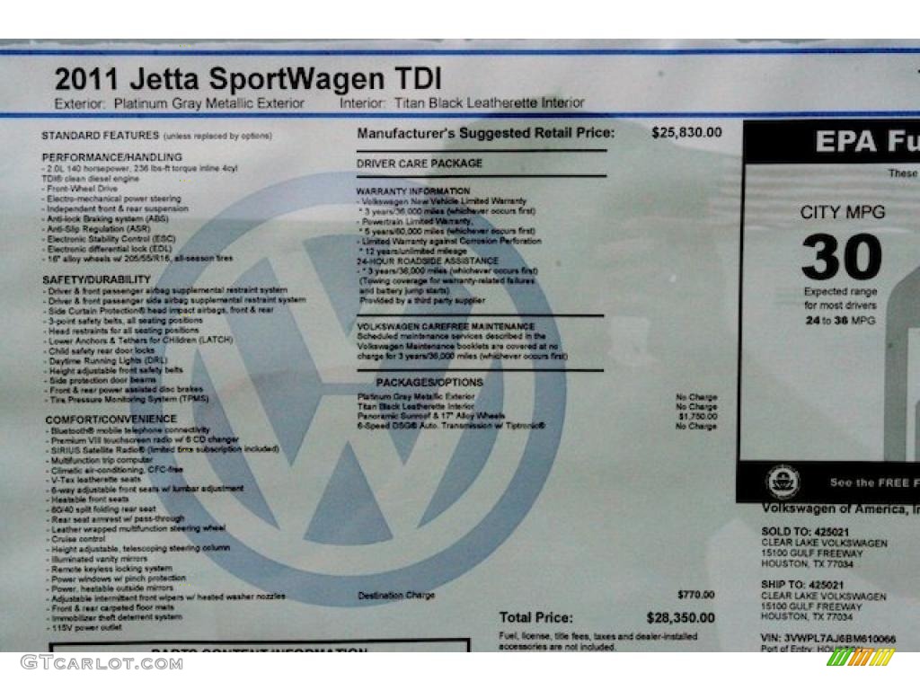 2011 Jetta TDI SportWagen - Platinum Gray Metallic / Titan Black photo #21