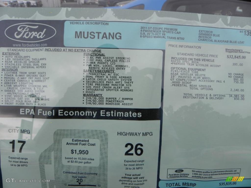 2011 Mustang GT Premium Coupe - Grabber Blue / Charcoal Black/Grabber Blue photo #8