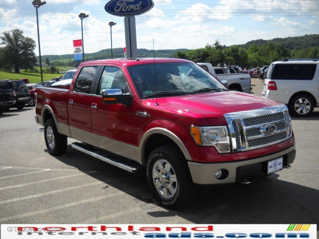 2010 F150 Lariat SuperCrew 4x4 - Red Candy Metallic / Tan photo #4