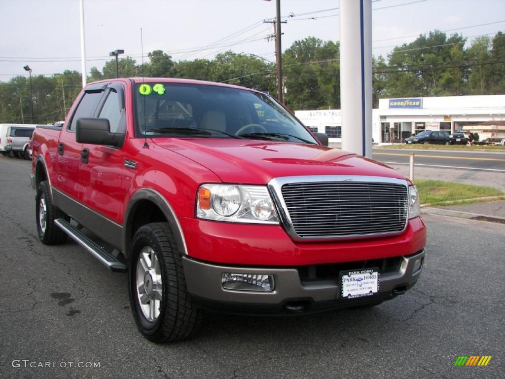 2004 F150 Lariat SuperCrew 4x4 - Bright Red / Tan photo #2
