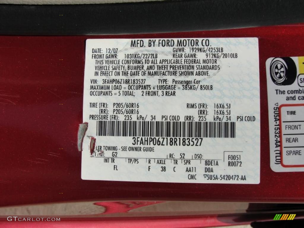 2008 Fusion S - Redfire Metallic / Medium Light Stone photo #46