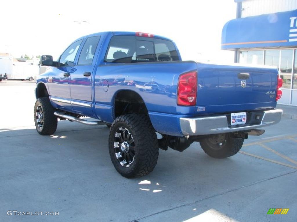 2007 Ram 3500 Laramie Quad Cab 4x4 - Electric Blue Pearl / Medium Slate Gray photo #3