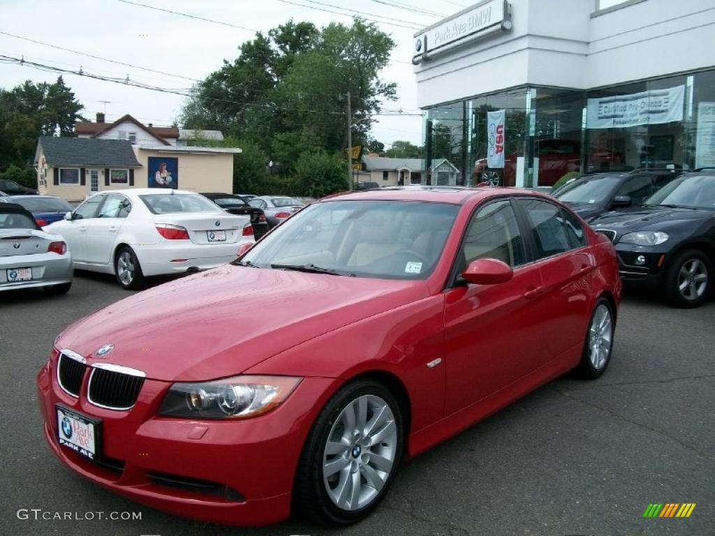 2007 3 Series 328i Sedan - Crimson Red / Beige photo #1