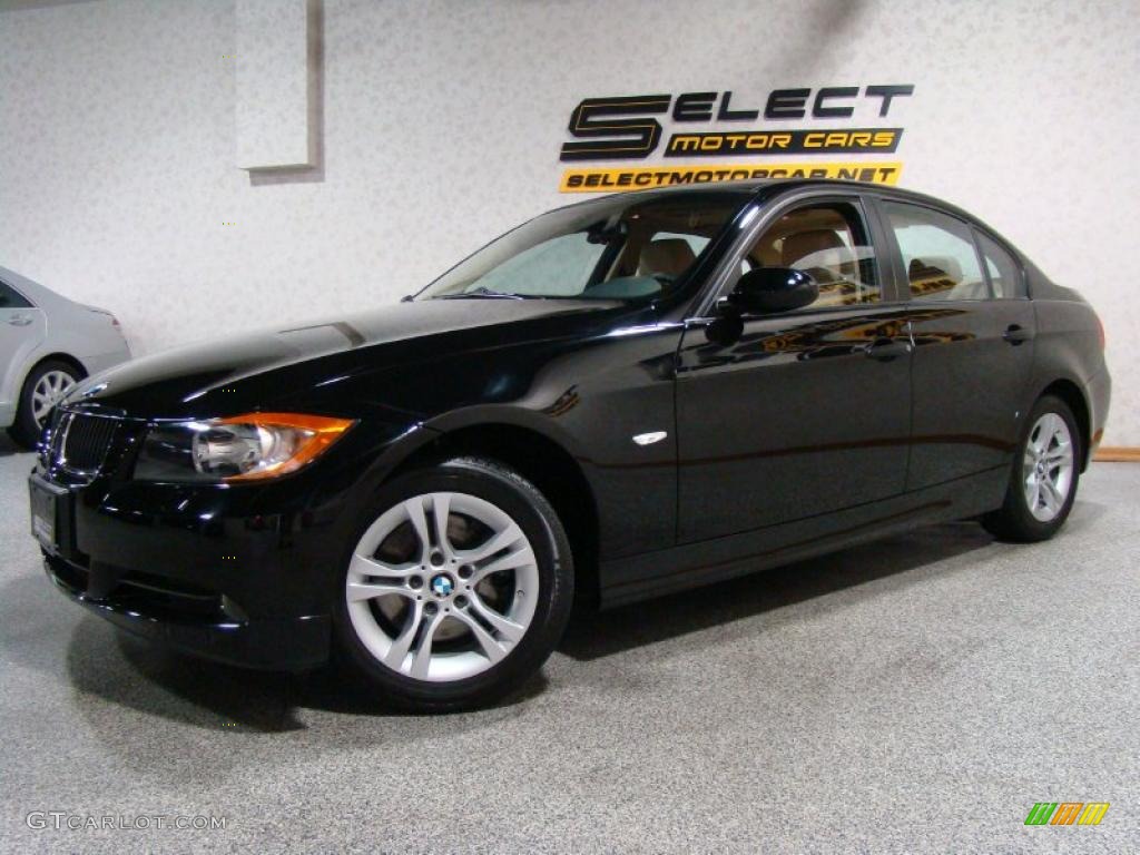 2008 3 Series 328xi Sedan - Jet Black / Beige photo #1