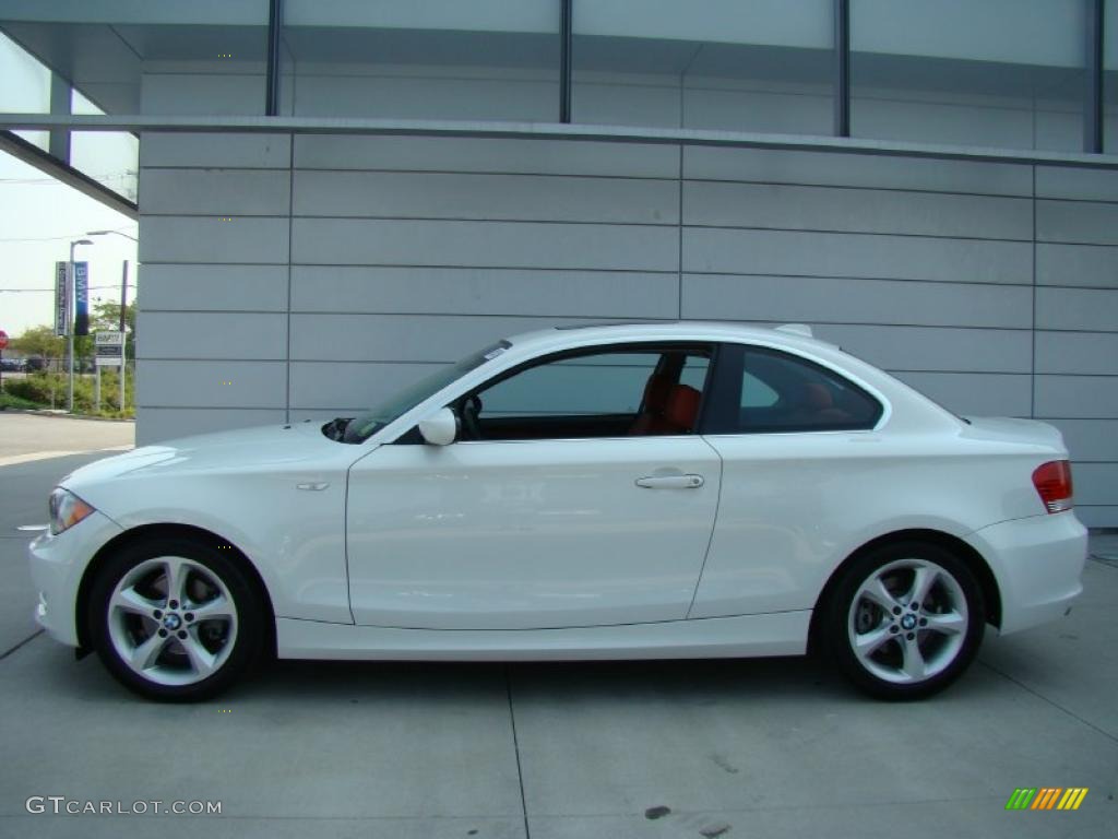 2009 1 Series 128i Coupe - Alpine White / Coral Red Boston Leather photo #3