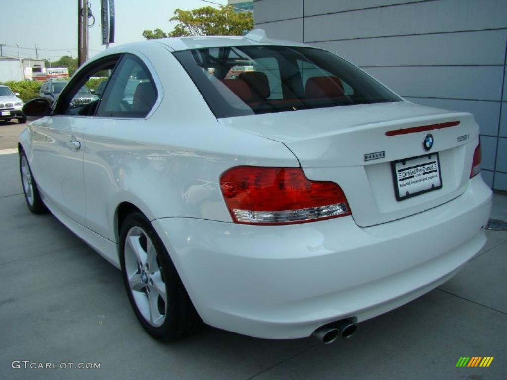 2009 1 Series 128i Coupe - Alpine White / Coral Red Boston Leather photo #4