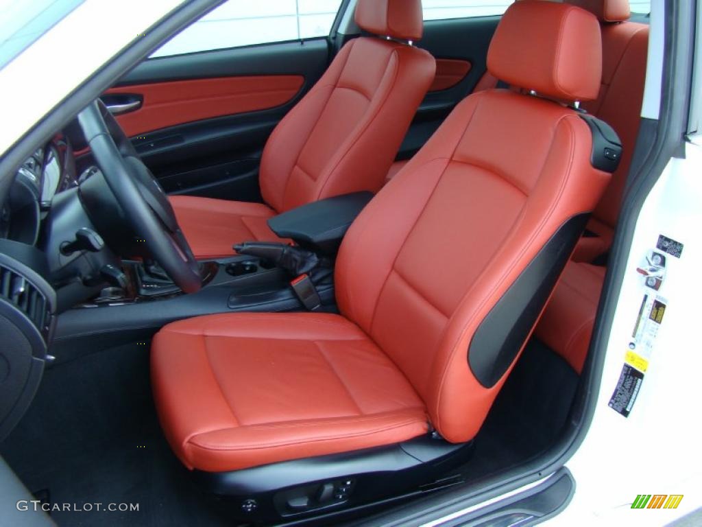 2009 1 Series 128i Coupe - Alpine White / Coral Red Boston Leather photo #8