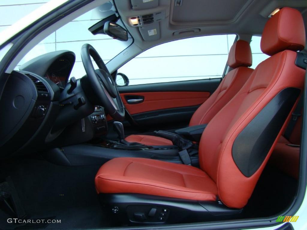 2009 1 Series 128i Coupe - Alpine White / Coral Red Boston Leather photo #9