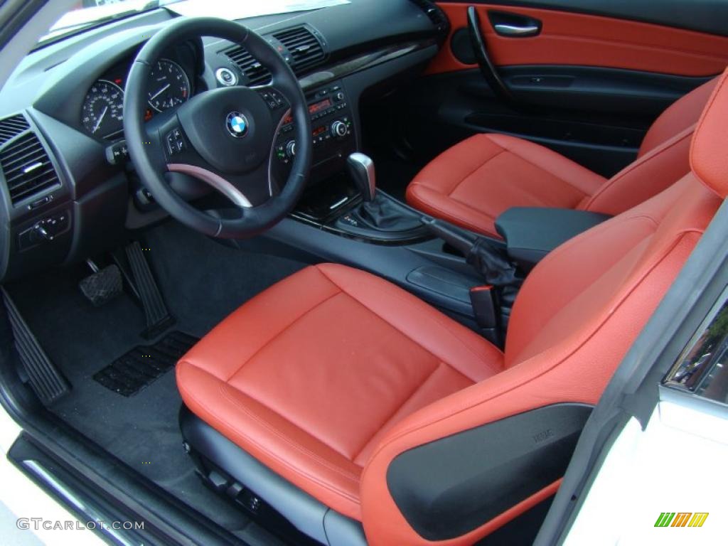 2009 1 Series 128i Coupe - Alpine White / Coral Red Boston Leather photo #10